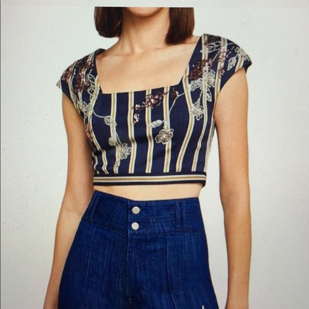 BCBG Sequined Striped Crop Top